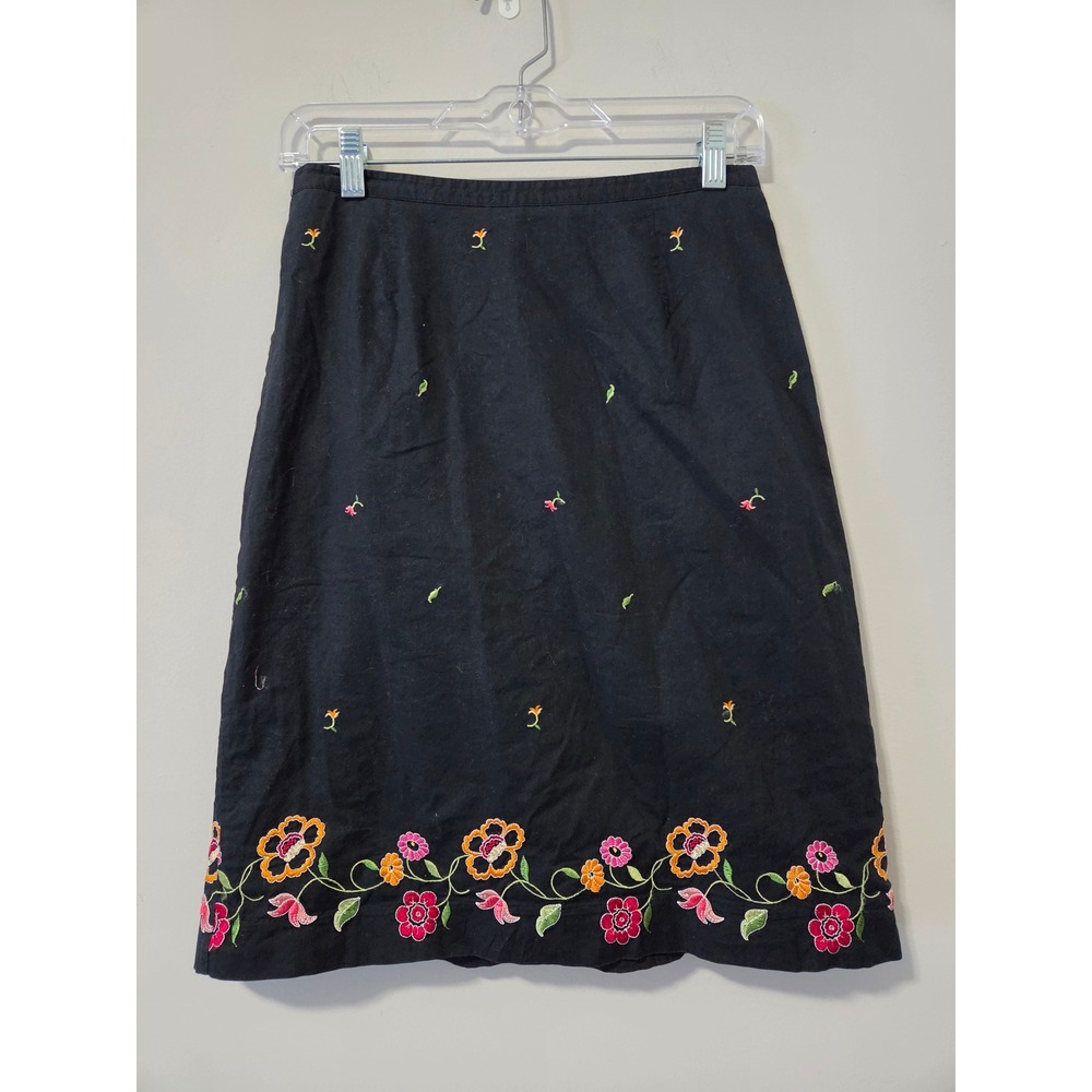 Casual Corner Annex Black Floral Embroidered Cotton A-Line Skirt Women Size 4‎